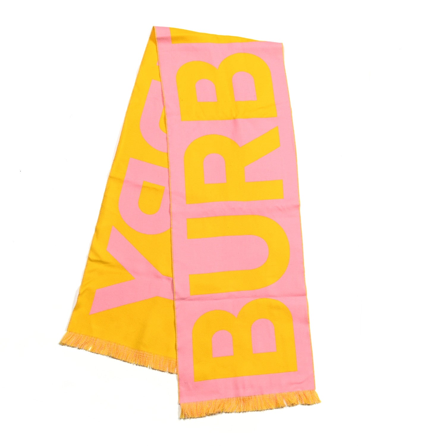 Burberry Wool Silk Jacquard Logo Scarf Yellow Pink 4 of 10