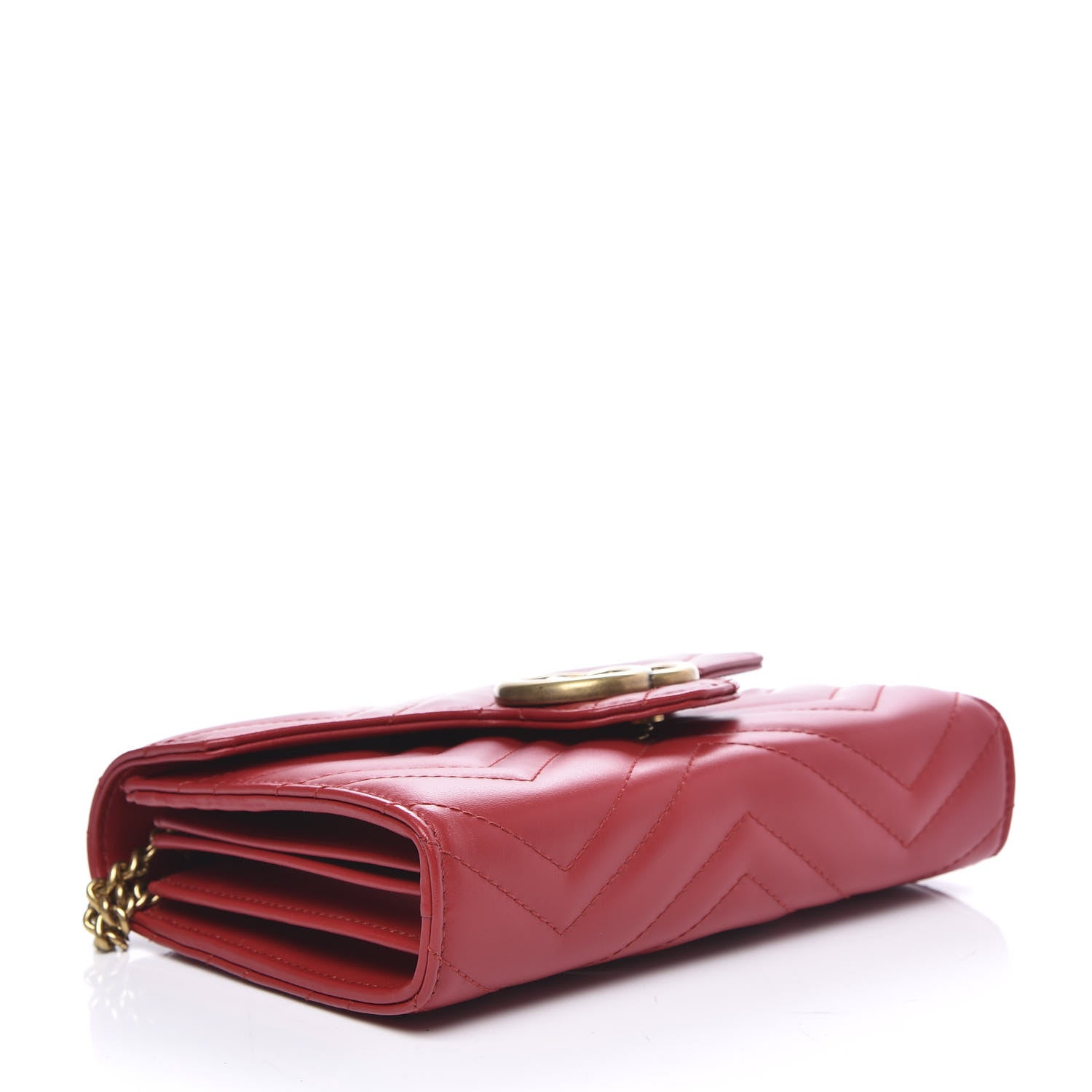 Gucci Calfskin Matelasse GG Marmont Chain Wallet Hibiscus Red 3 of 9