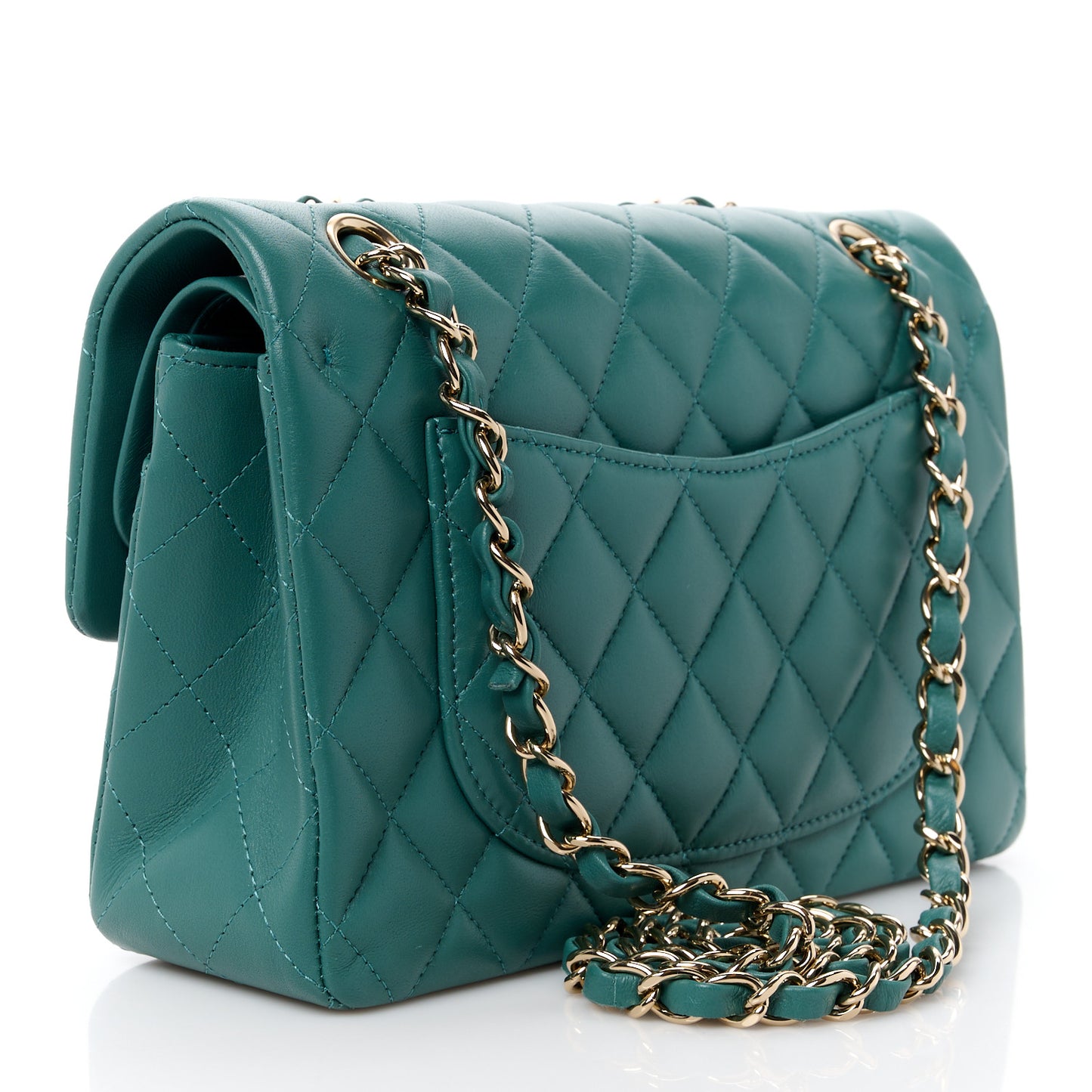 Lambskin Quilted Small Double Flap Green