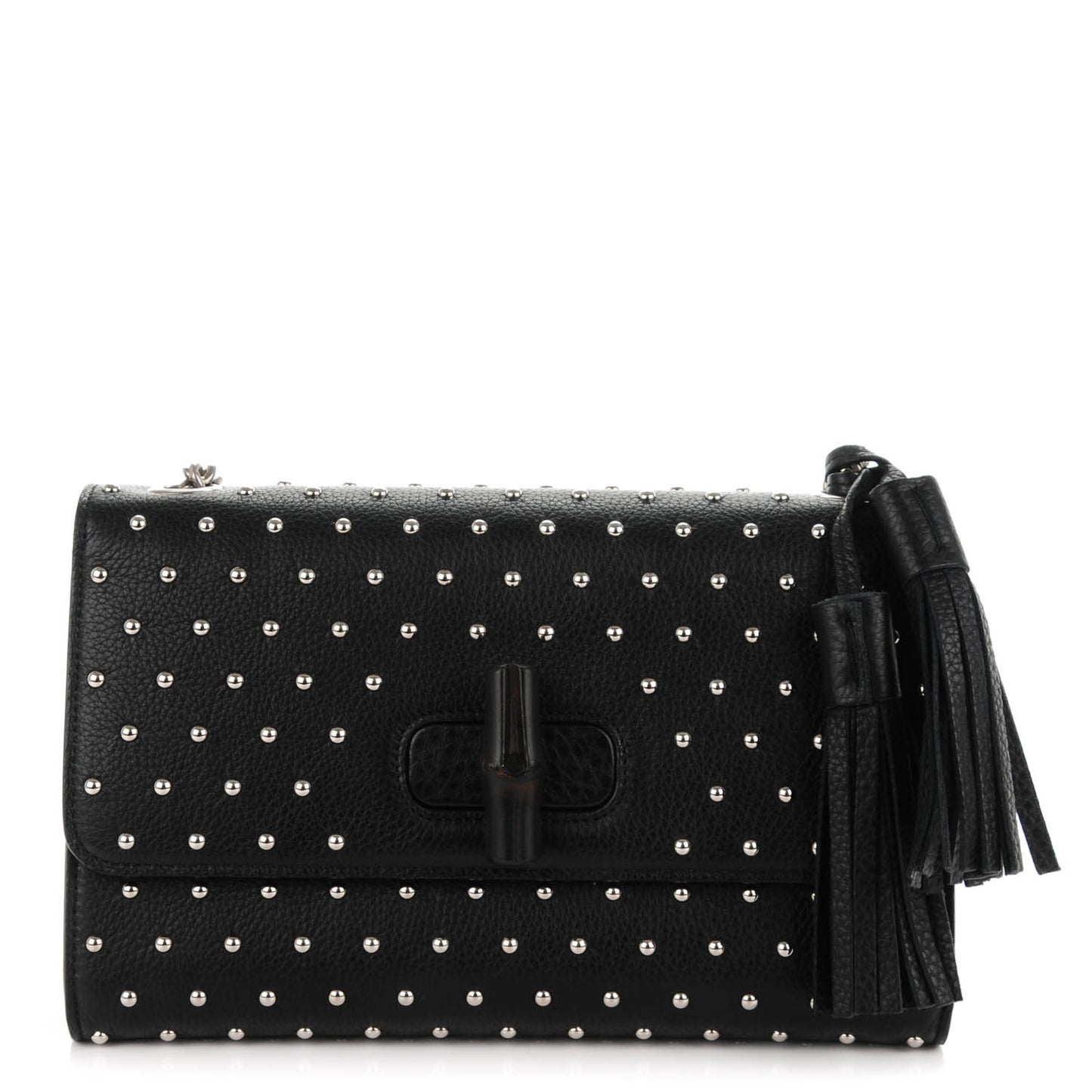 Calfskin Medium Studded Miss Bamboo Shoulder Bag Black