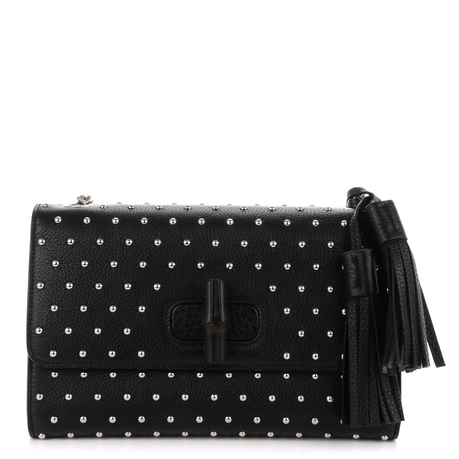 Gucci Calfskin Medium Studded Miss Bamboo Shoulder Bag Black 1 of 8