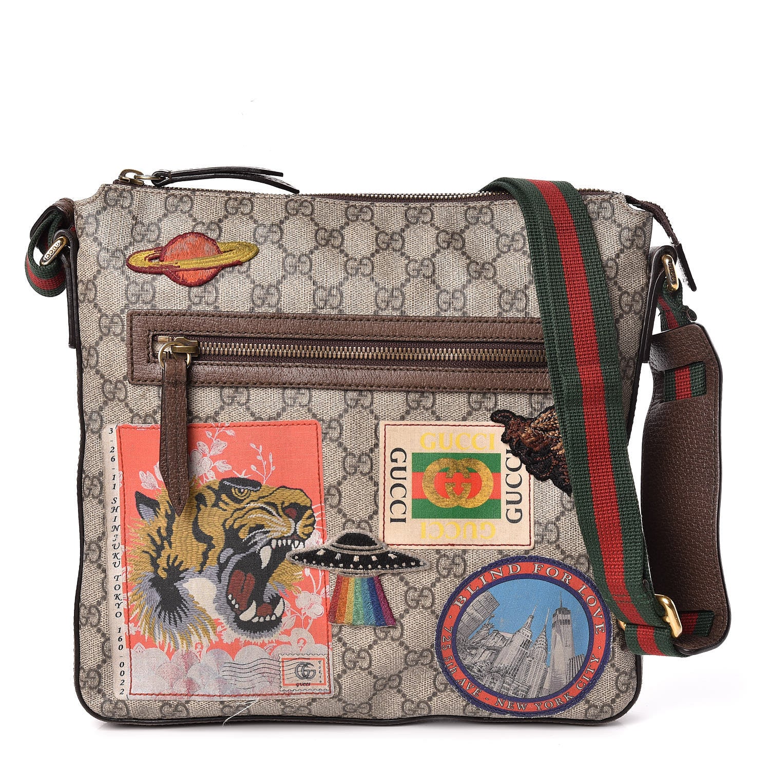 Gucci Soft GG Supreme Monogram Courrier Web Medium Flat Messenger Bag Beige New Acero Multicolor 1 of 12