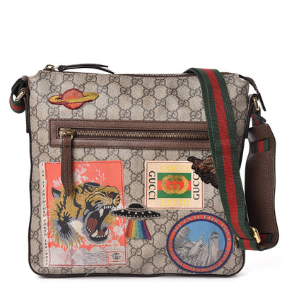 Gucci Soft GG Supreme Monogram Courrier Web Medium Flat Messenger Bag Beige New Acero Multicolor 1 of 12