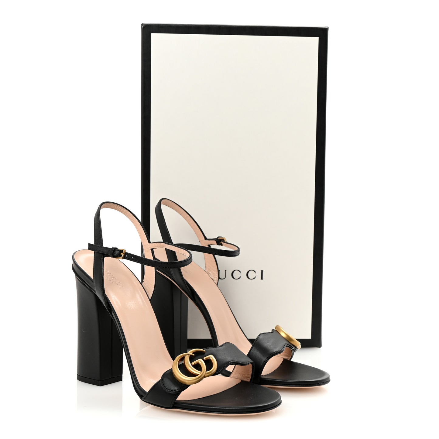 Lifford Calfskin GG Marmont Ankle Wrap 105mm Sandals 41 Black
