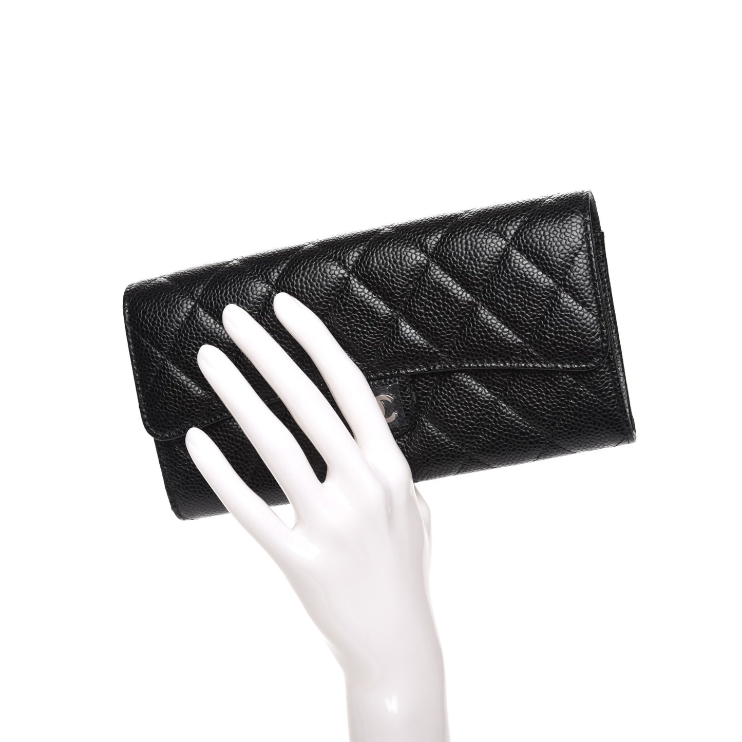 Caviar Quilted Large Flap Wallet Black
