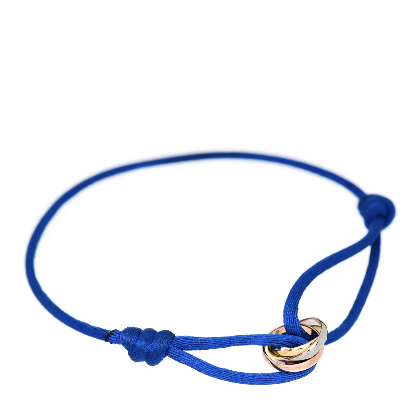 18K Pink Yellow White Gold Trinity Adjustable Cord Bracelet Blue