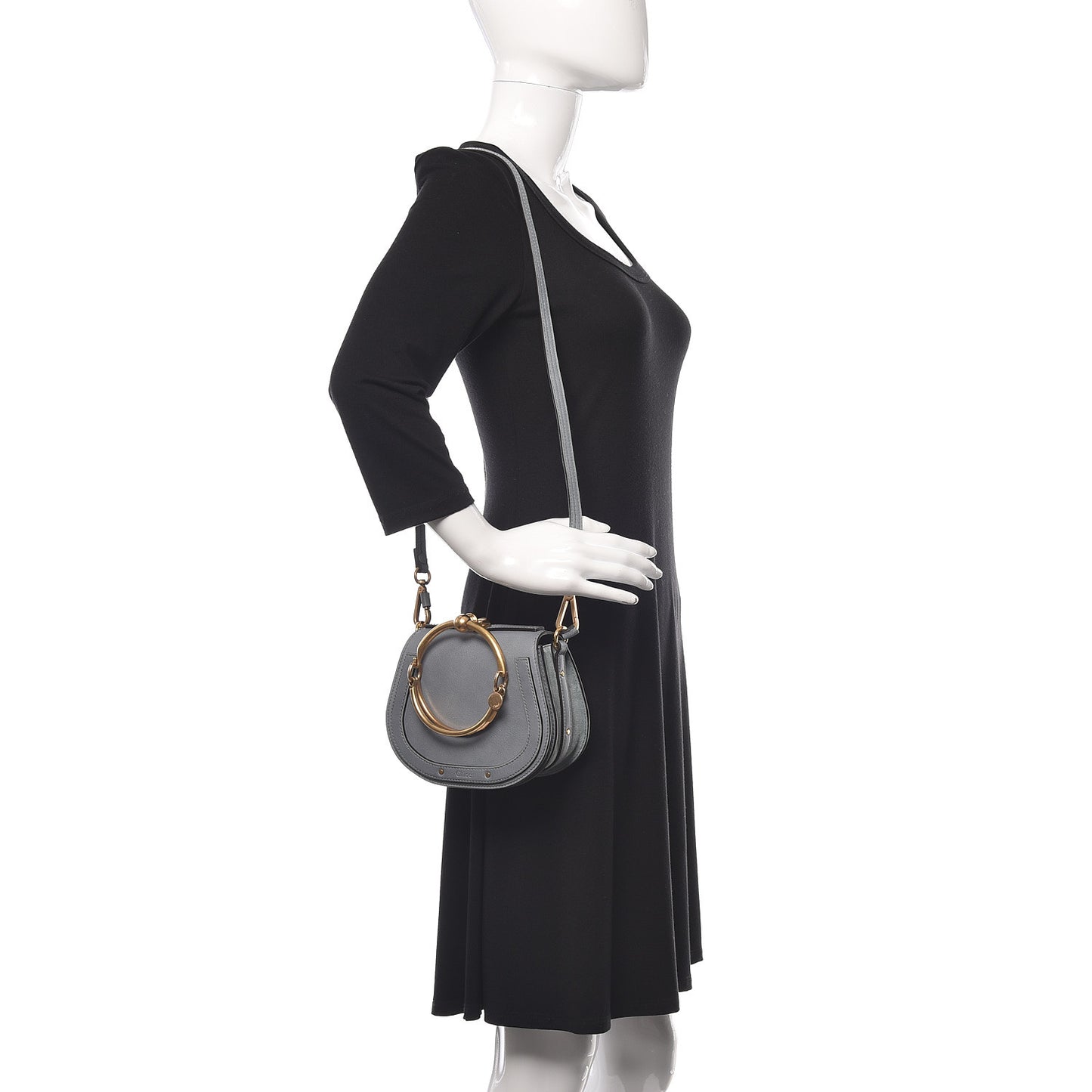 Calfskin Suede Small Nile Bracelet Bag Cloudy Blue