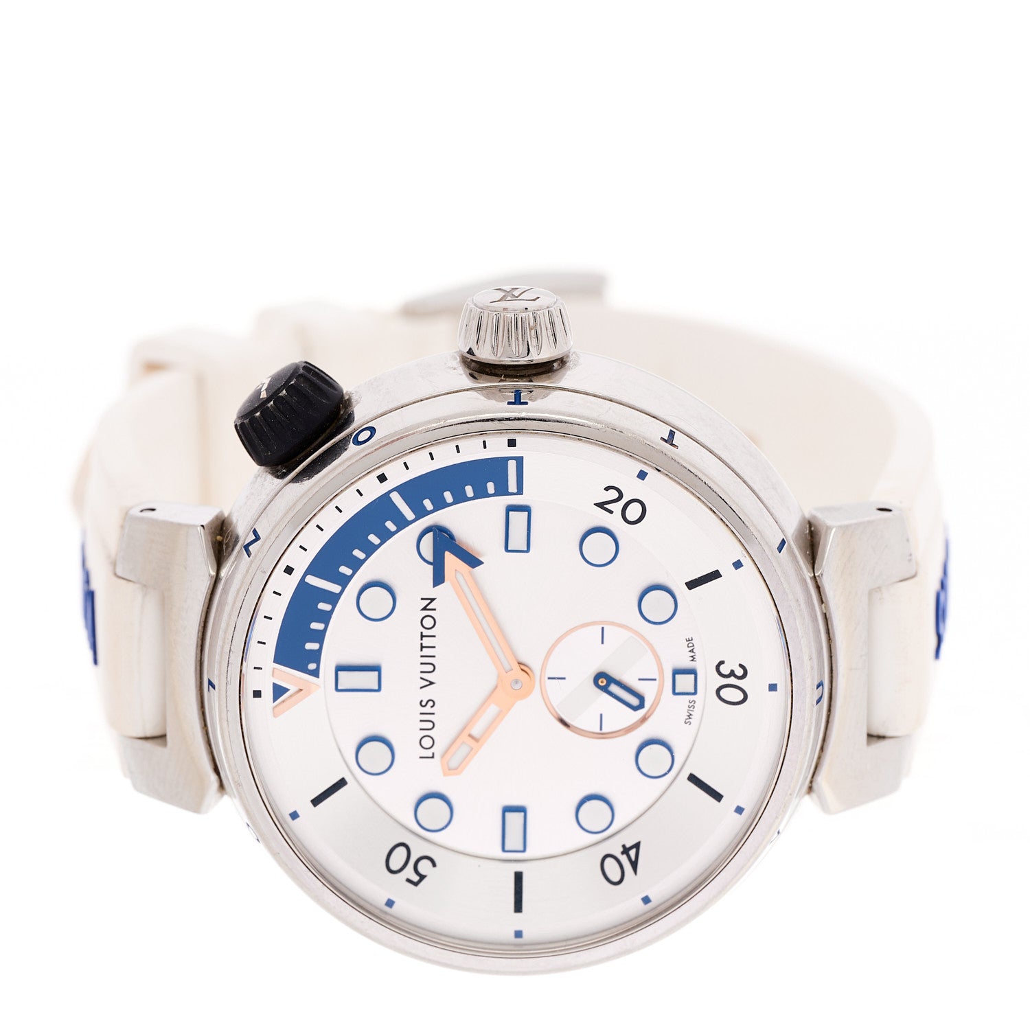 Louis Vuitton Stainless Steel Rubber 40mm Tambour Street Diver Quartz Watch White 2 of 4