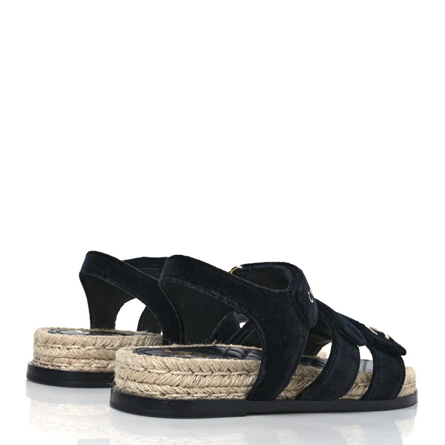 Chanel Velvet Velcro Dad Sandals 38 Navy Blue 4 of 7