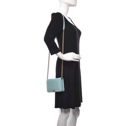 Chanel Caviar Quilted Boy Wallet On Chain WOC Light Blue 2 of 15