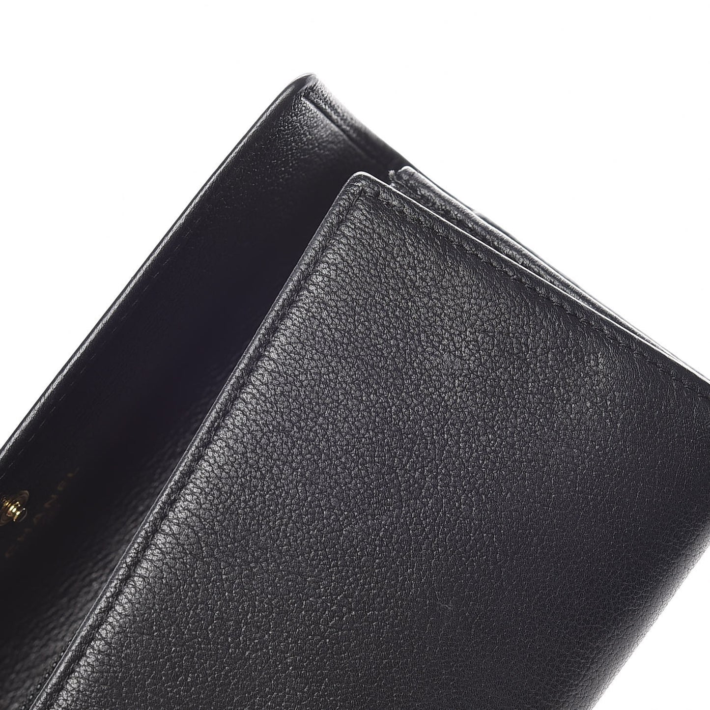 Goatskin Camellia Embossed Flap Wallet Black