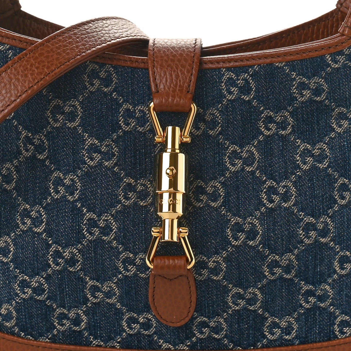 New Denim GG Monogram Calfskin Small Jackie 1961 Hobo Blue Tea Cuir