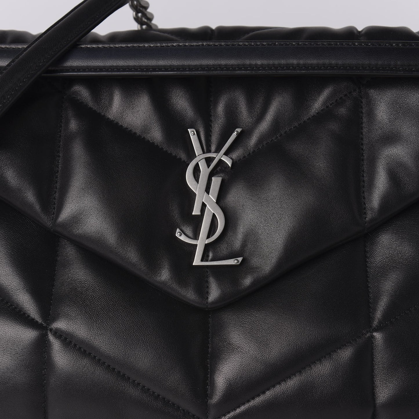Lambskin Quilted Medium Loulou Puffer Monogram Chain Satchel Black