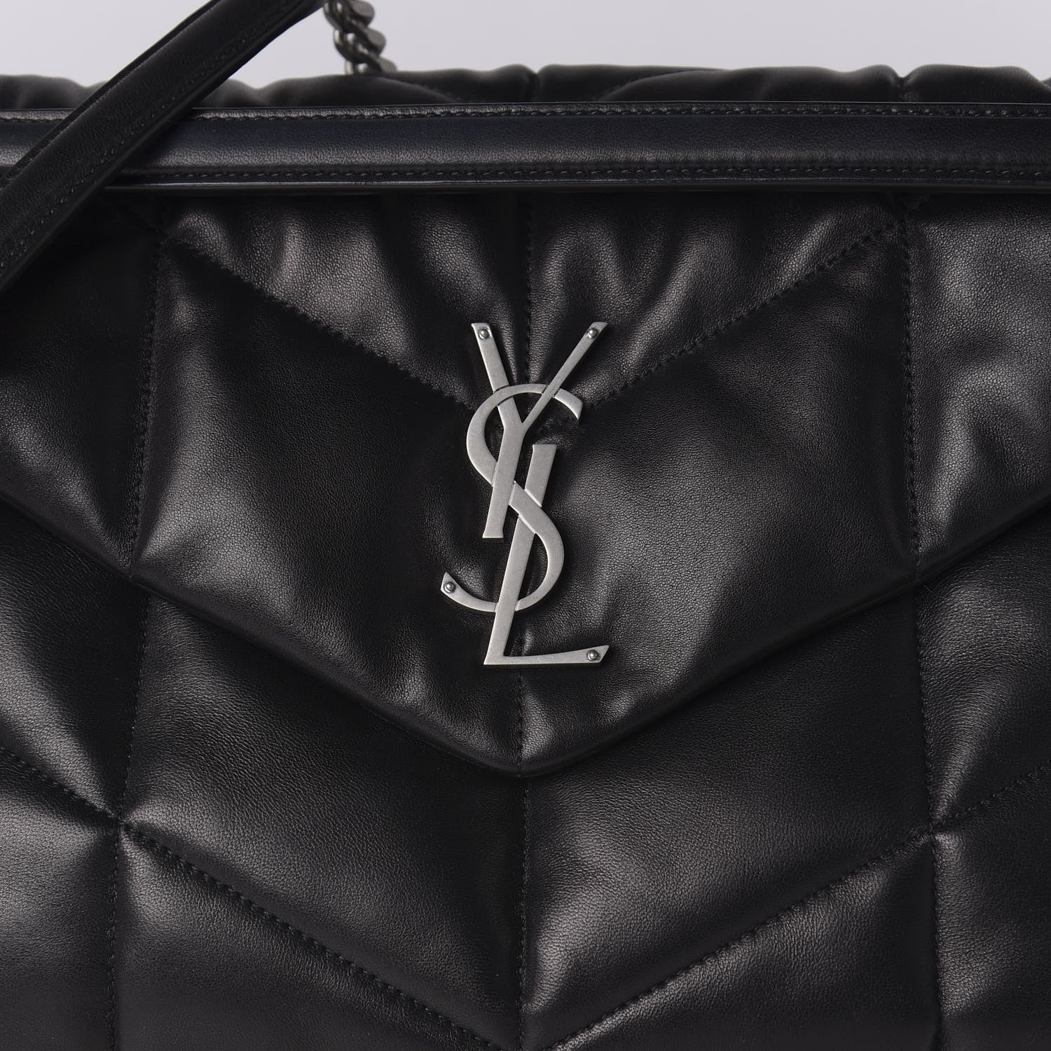Saint Laurent Lambskin Quilted Medium Loulou Puffer Monogram Chain Satchel Black 9 of 9