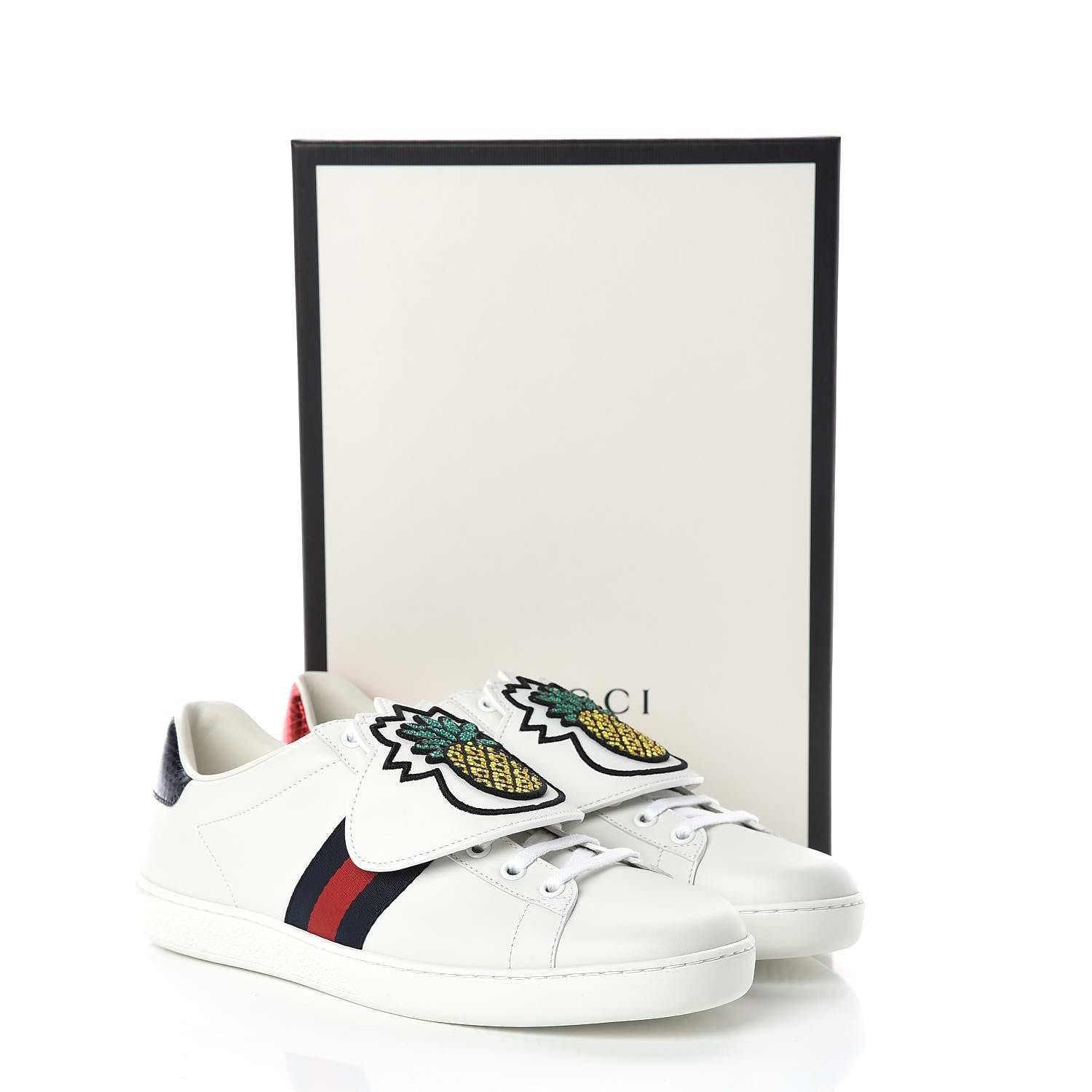Gucci Calfskin Ayers Crystal Web Womens New Ace Pineapple Sneakers 40 White 10 of 10