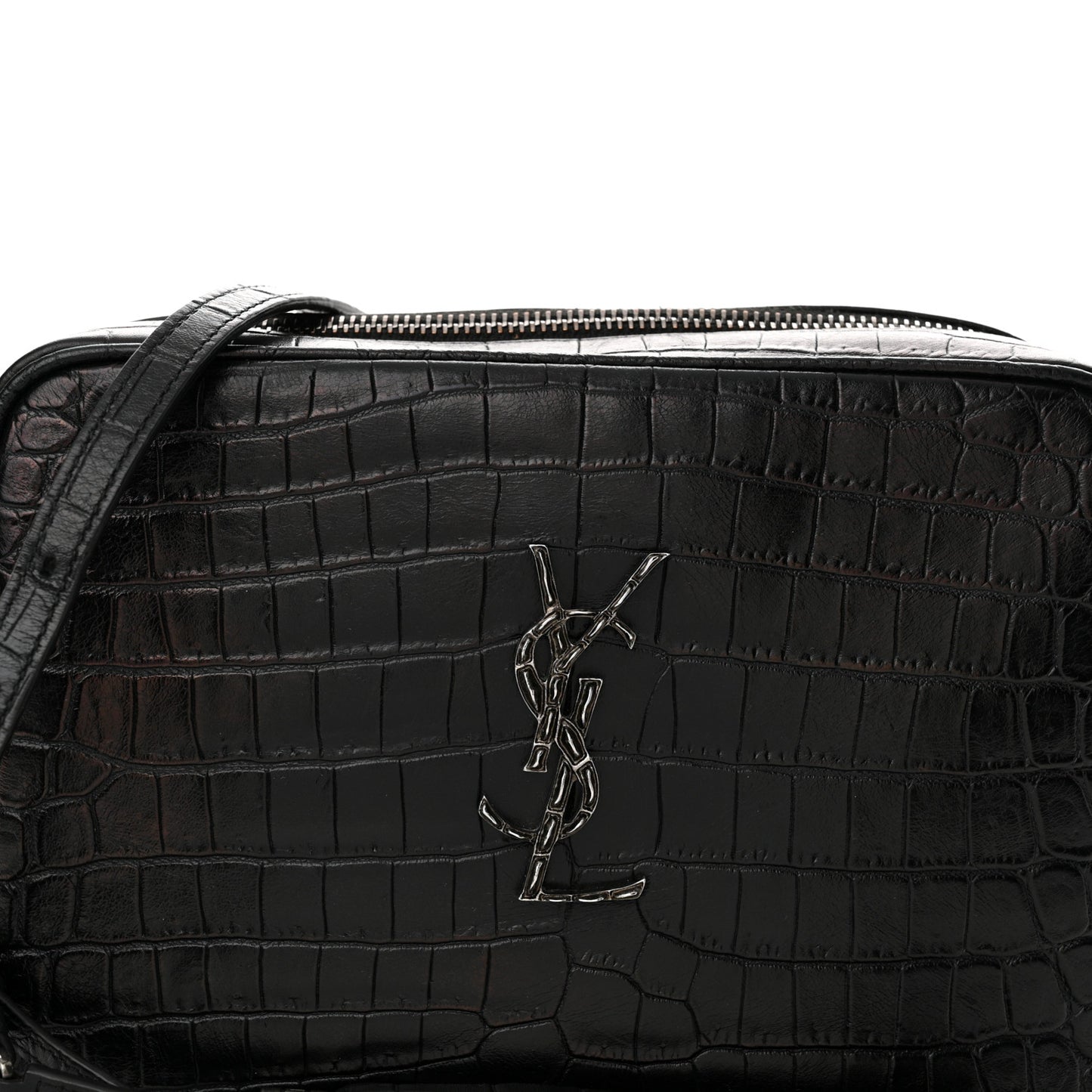 Calfskin Crocodile Embossed Monogram Lou Camera Bag Black