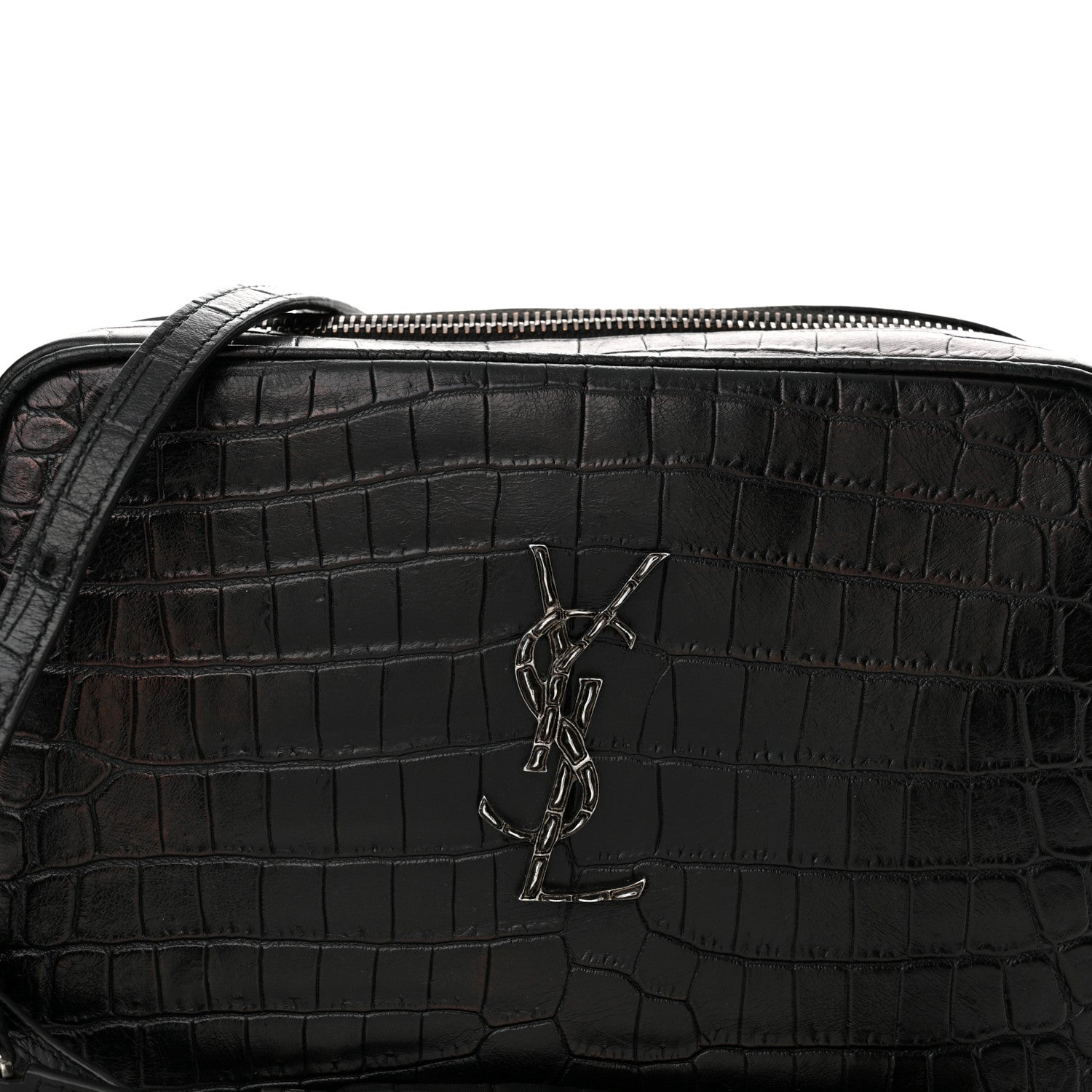 Saint Laurent Calfskin Crocodile Embossed Monogram Lou Camera Bag Black 8 of 18