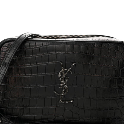 Saint Laurent Calfskin Crocodile Embossed Monogram Lou Camera Bag Black 8 of 18