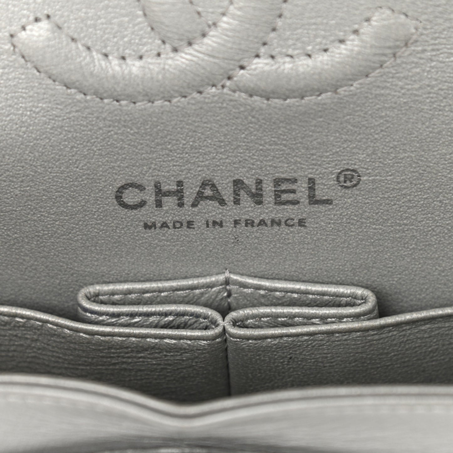 Metallic Crumpled Calfskin Chevron Quilted Mini Rectangular Flap Silver