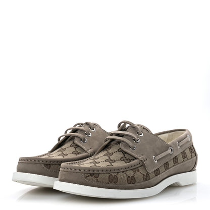 Gucci GG Supreme Monogram Canvas Nubuck Mens Lace Up Boat Shoes 9.5 Oatmeal Beige Ebony 4 of 13