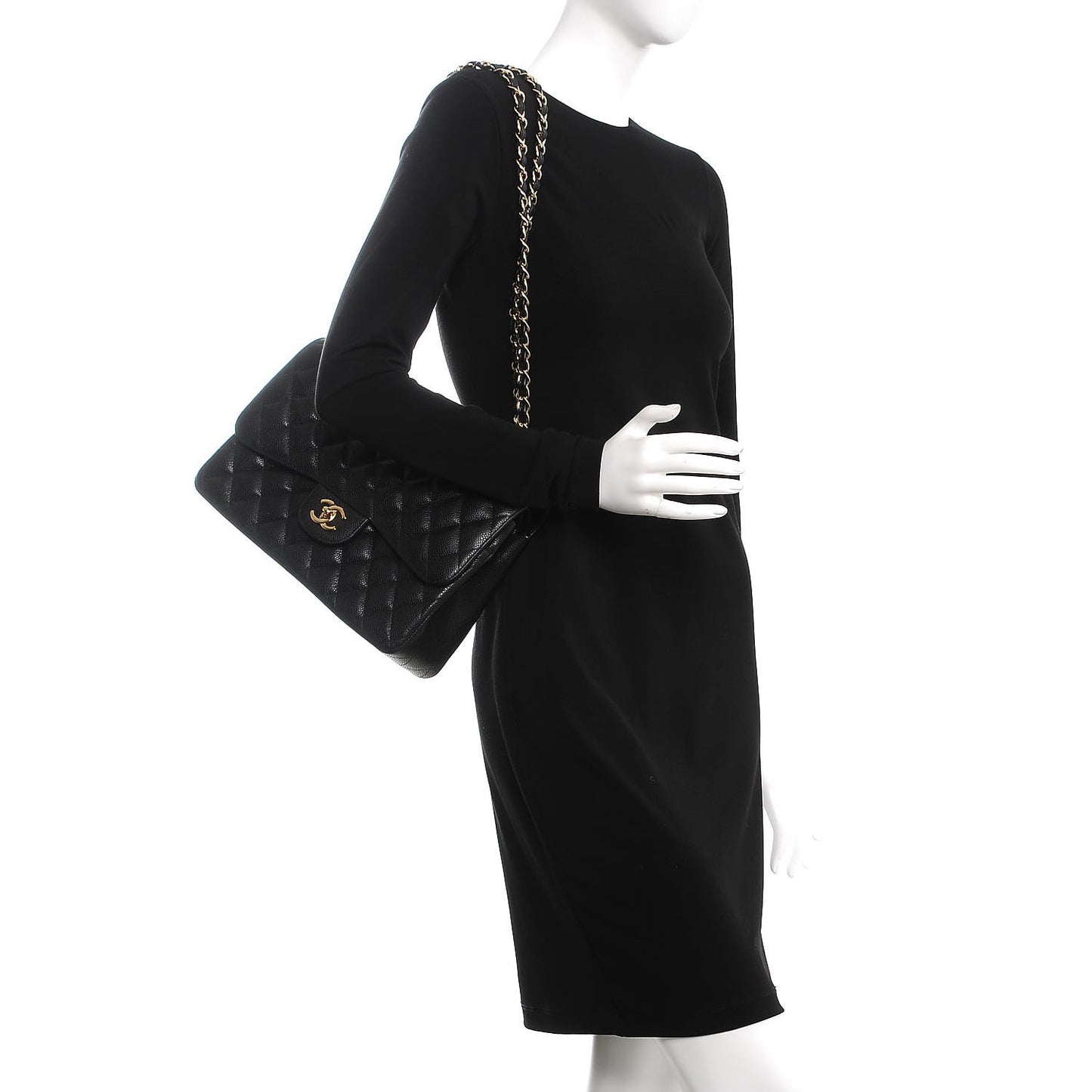 Caviar Quilted Jumbo Double Flap Black