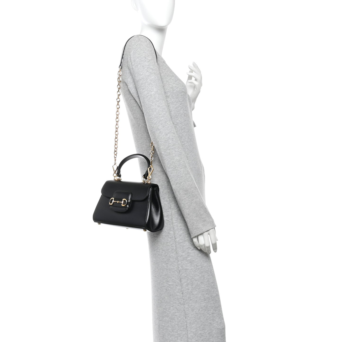 Glazed Textured Calfskin Mini Horsebit 1955 Top Handle Flap Bag Black