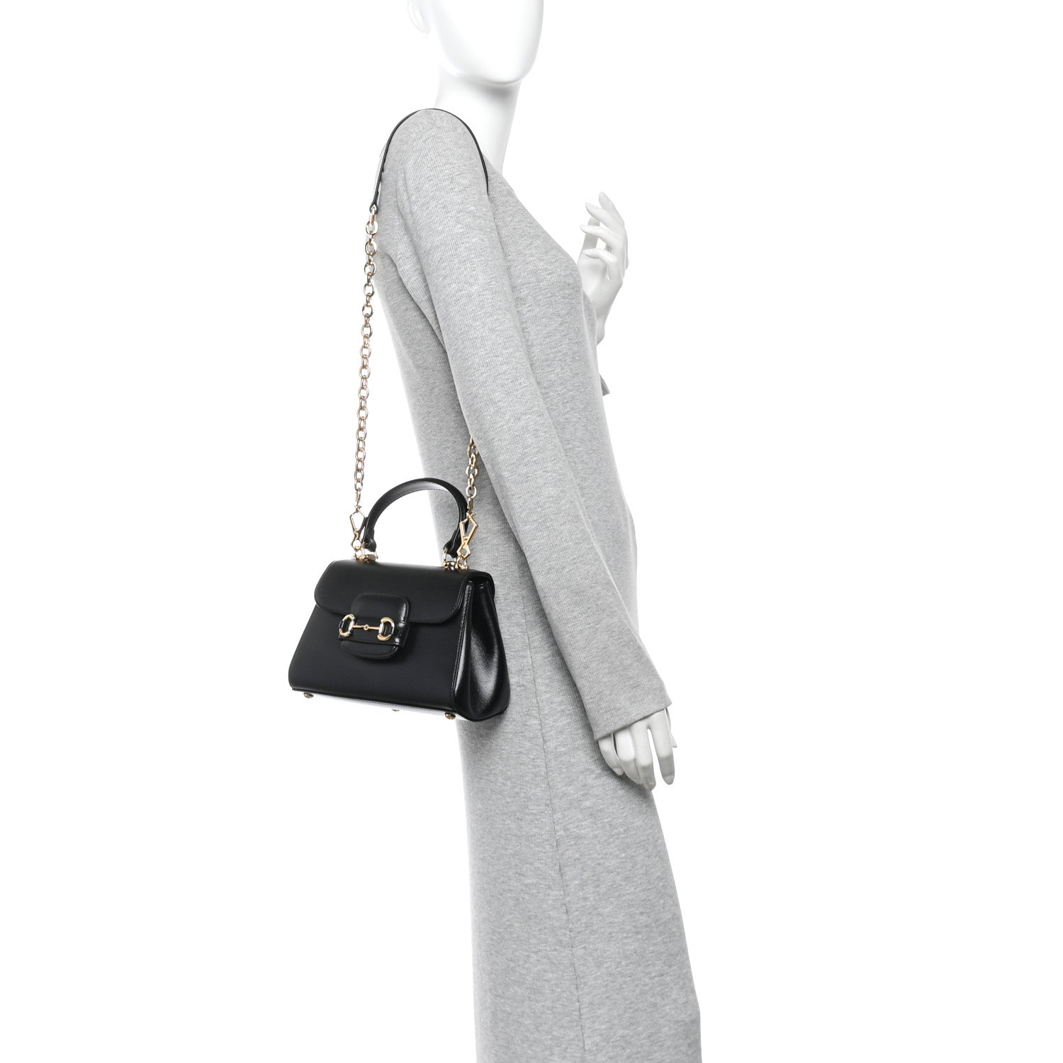 Gucci Glazed Textured Calfskin Mini Horsebit 1955 Top Handle Flap Bag Black 2 of 10