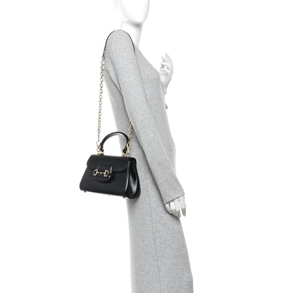 Gucci Glazed Textured Calfskin Mini Horsebit 1955 Top Handle Flap Bag Black 2 of 10