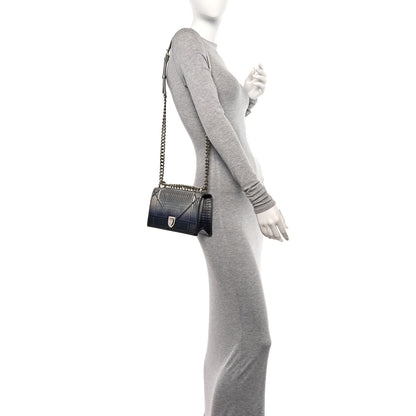 Christian Dior Metallic Patent Micro-Cannage Gradient Small Diorama Flap Bag Silver Blue 3 of 12