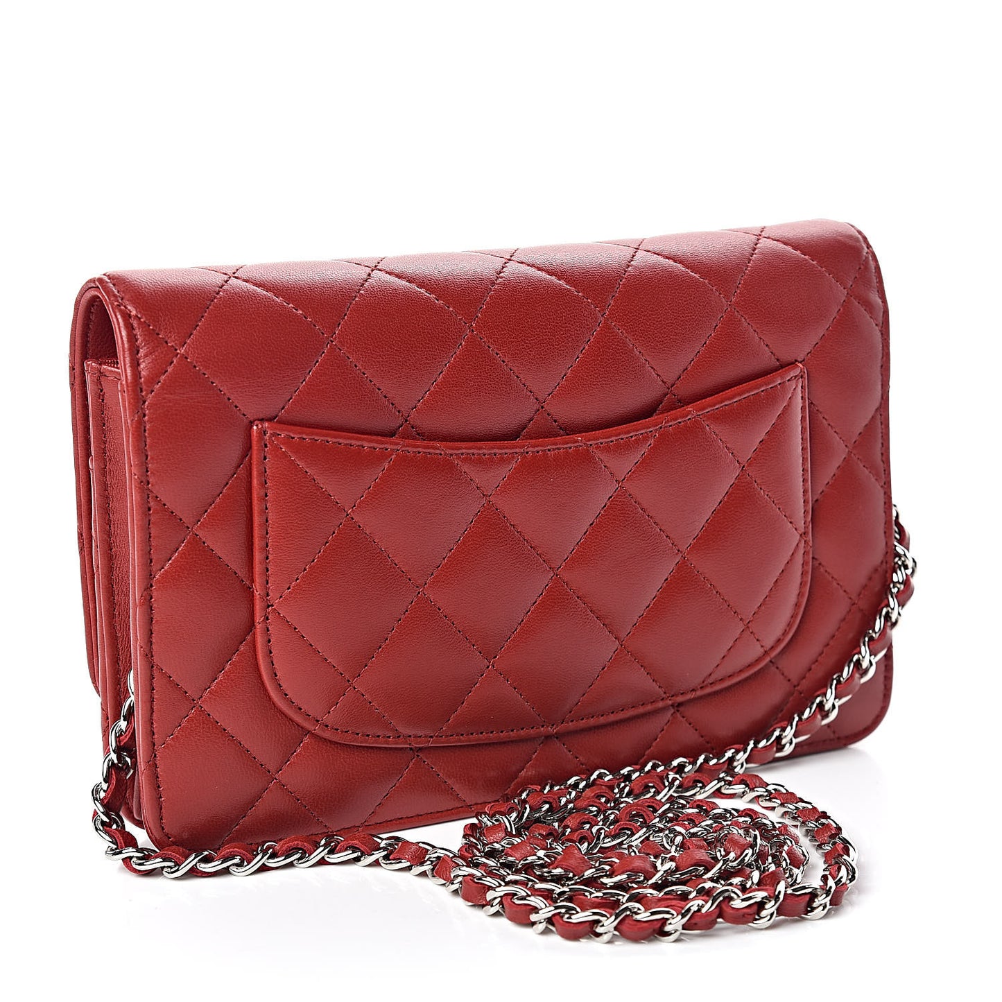 Lambskin Quilted Wallet On Chain WOC Red