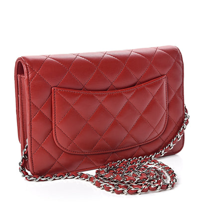 Chanel Lambskin Quilted Wallet On Chain WOC Red 3 of 11