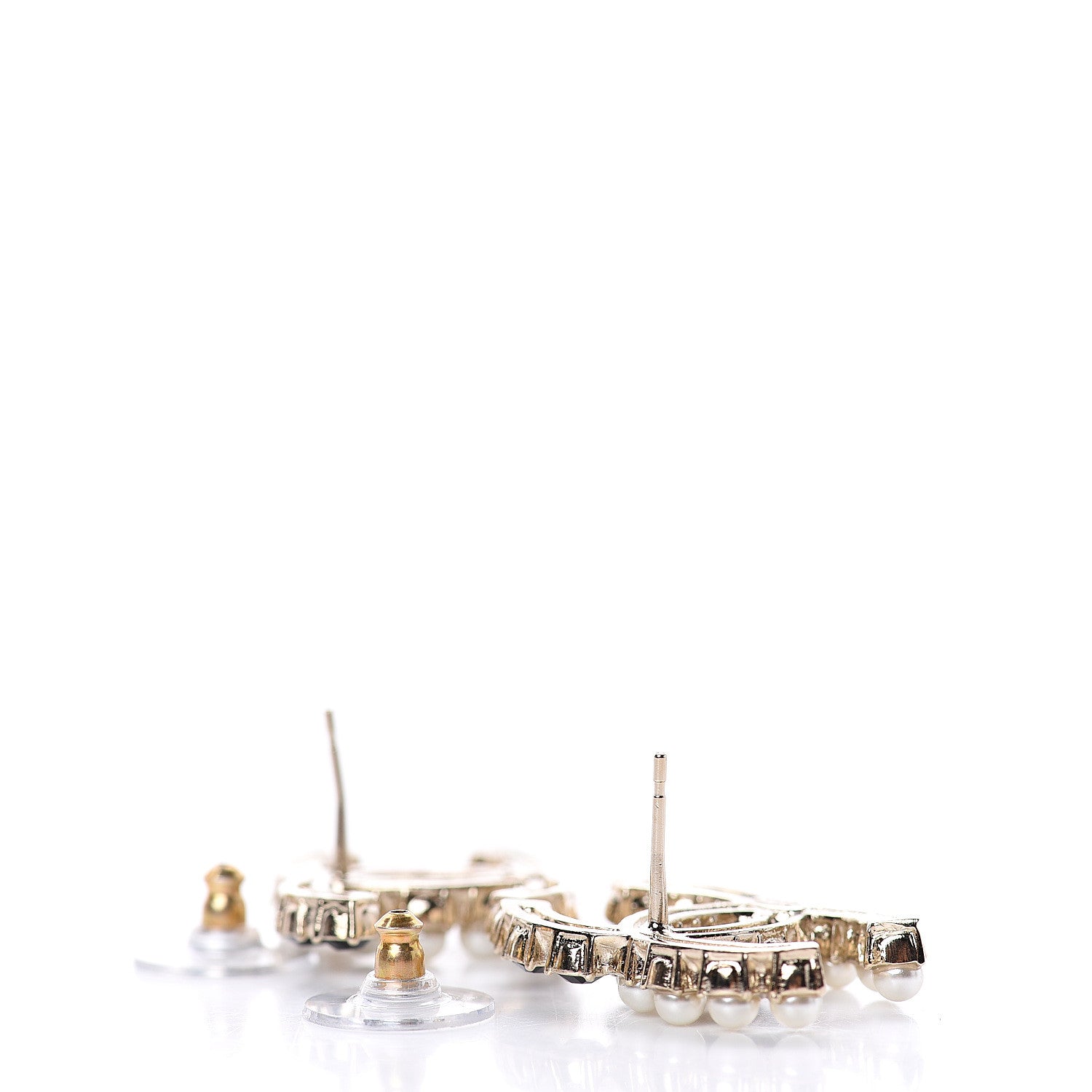 Chanel Resin Pearl CC Dazzling Domino Earrings Gold Black 3 of 4