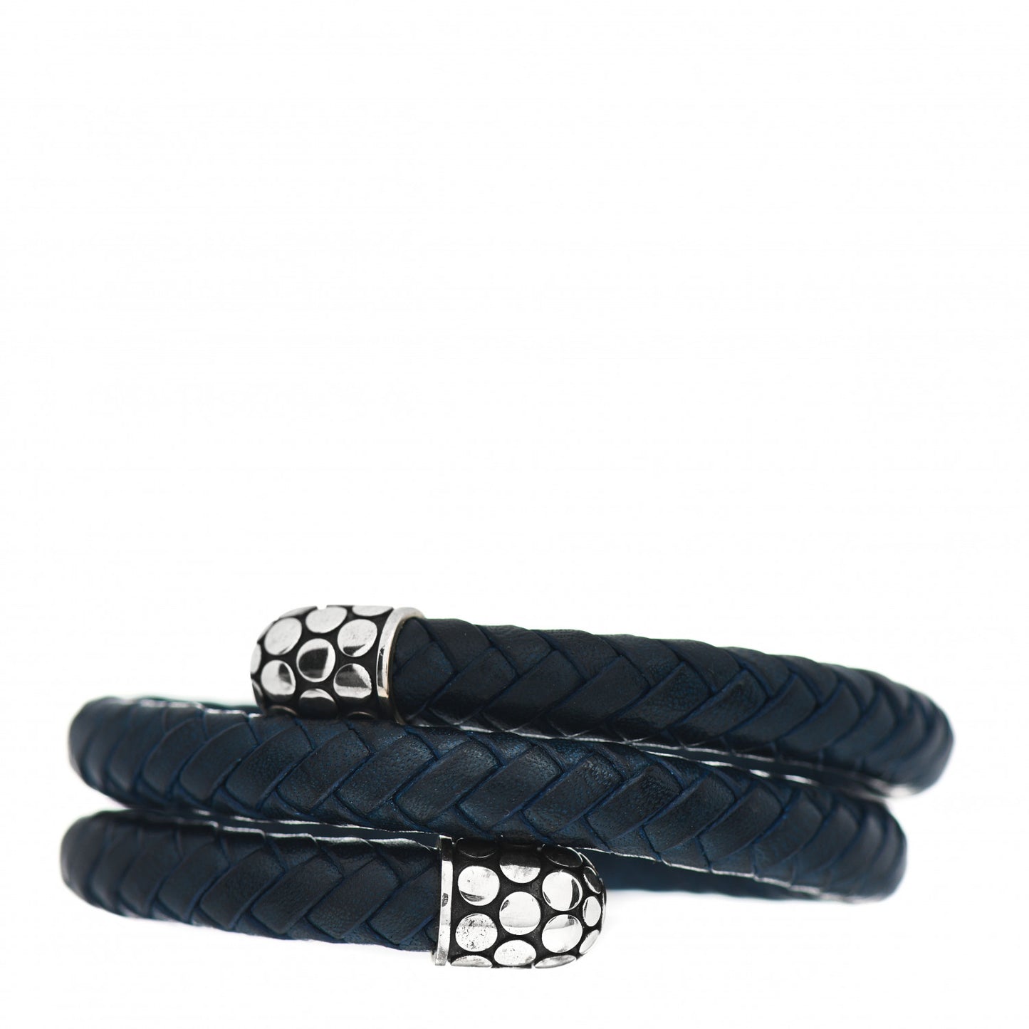 Sterling Silver Leather Double Coil Dot Bracelet Navy