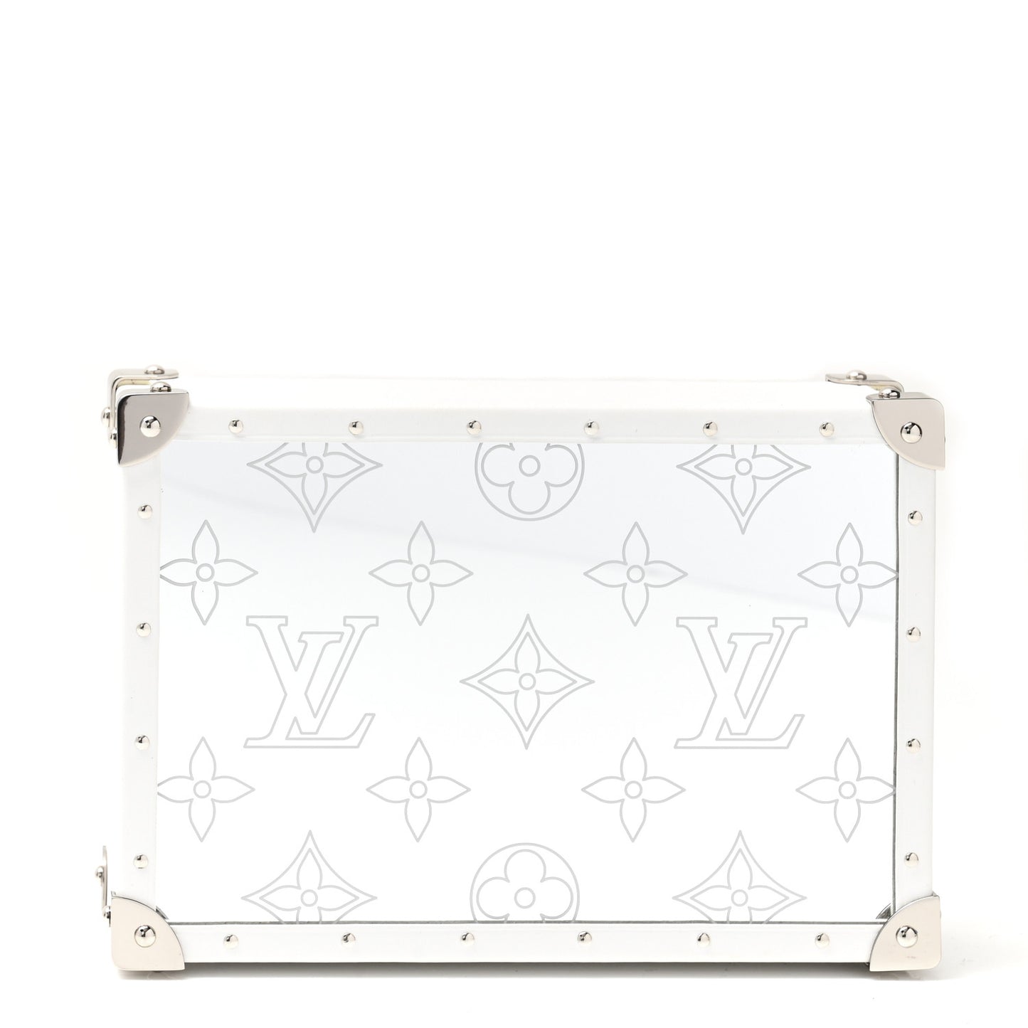 Calfskin Mirror Monogram Etched Jewelry Box Trunk White