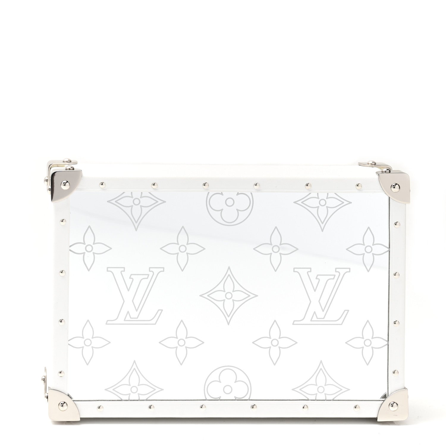 Louis Vuitton Calfskin Mirror Monogram Etched Jewelry Box Trunk White 1 of 9