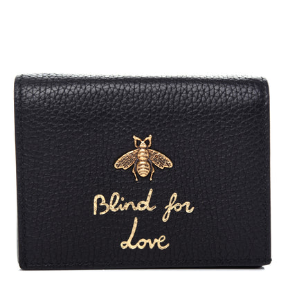 Gucci Pebbled Calfskin Animalier Card Case Black 1 of 7