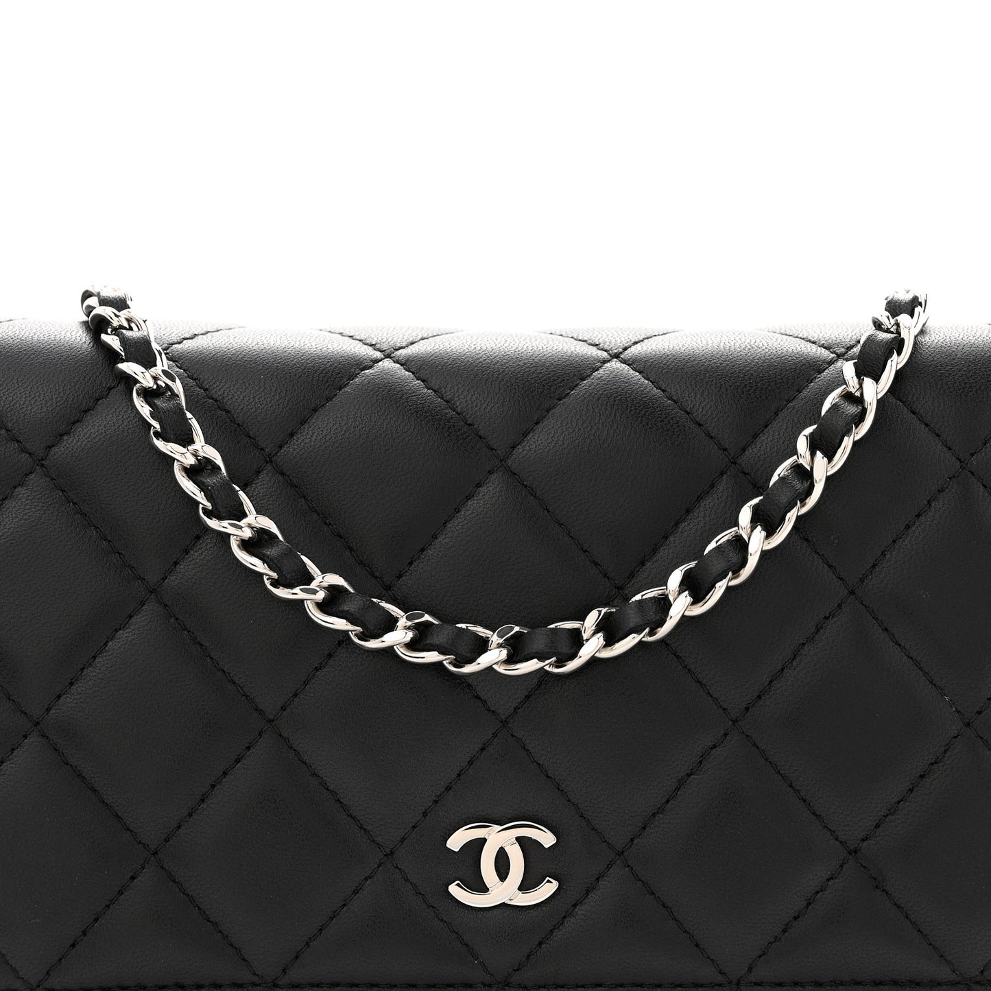 Lambskin Quilted Wallet On Chain WOC Black