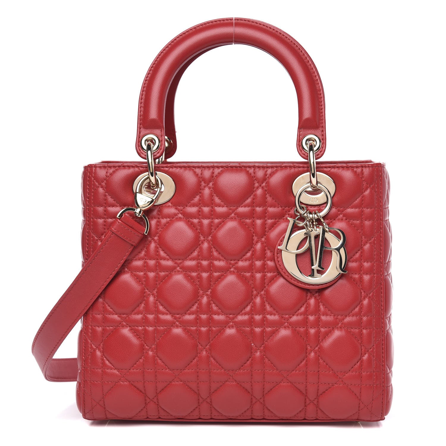 Christian Dior Lambskin Cannage Medium Lady Dior Red 1 of 10