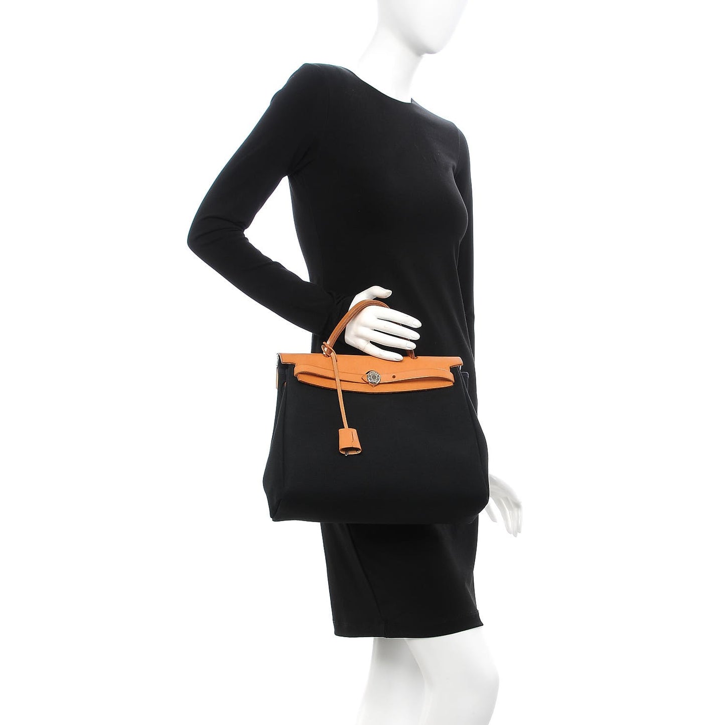 Toile Vache Calfskin Herbag 30 PM Black Natural