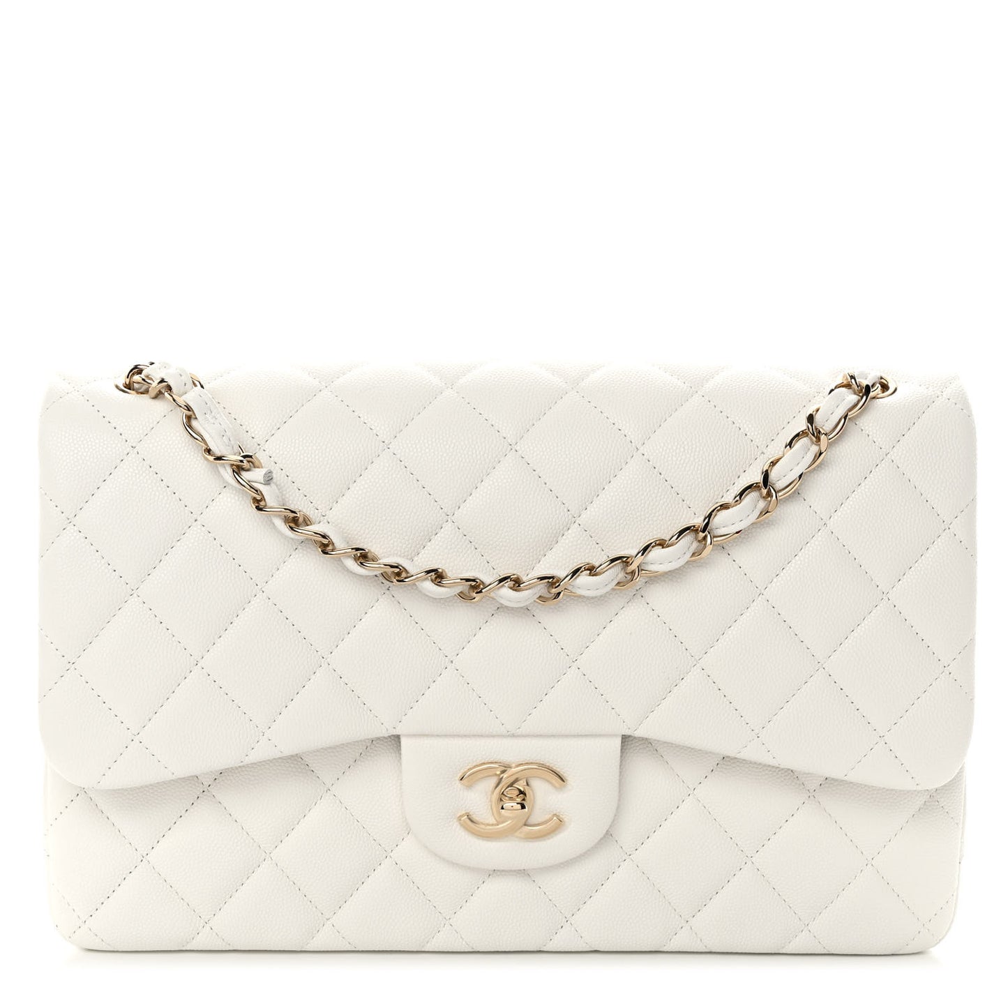 Caviar Quilted Jumbo Double Flap White