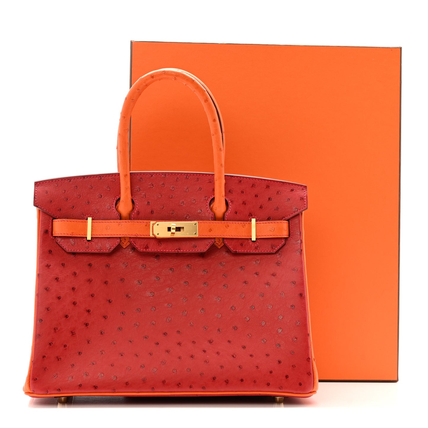 Ostrich Horseshoe Birkin 30 Rouge Vif Orange