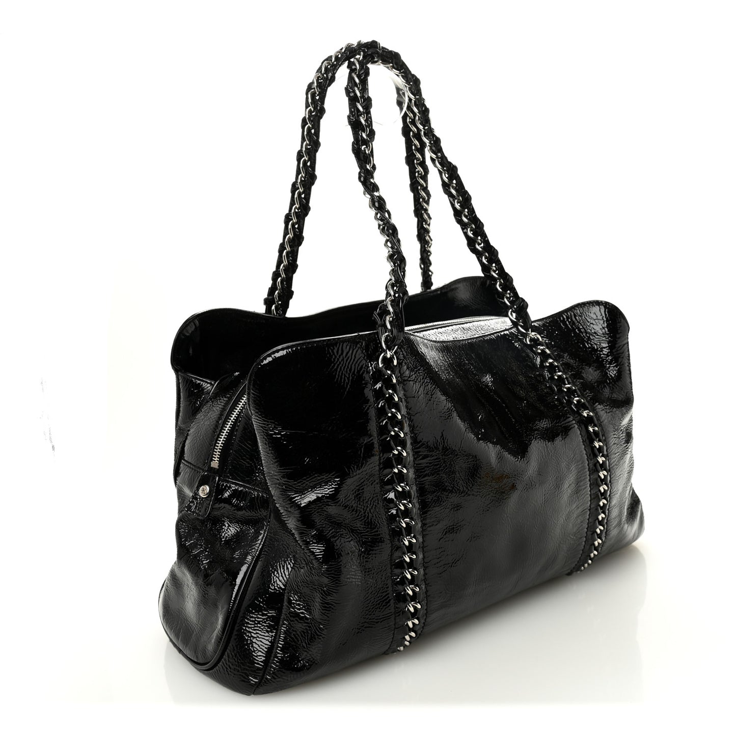 Patent Calfskin Large Luxe Ligne Tote Black