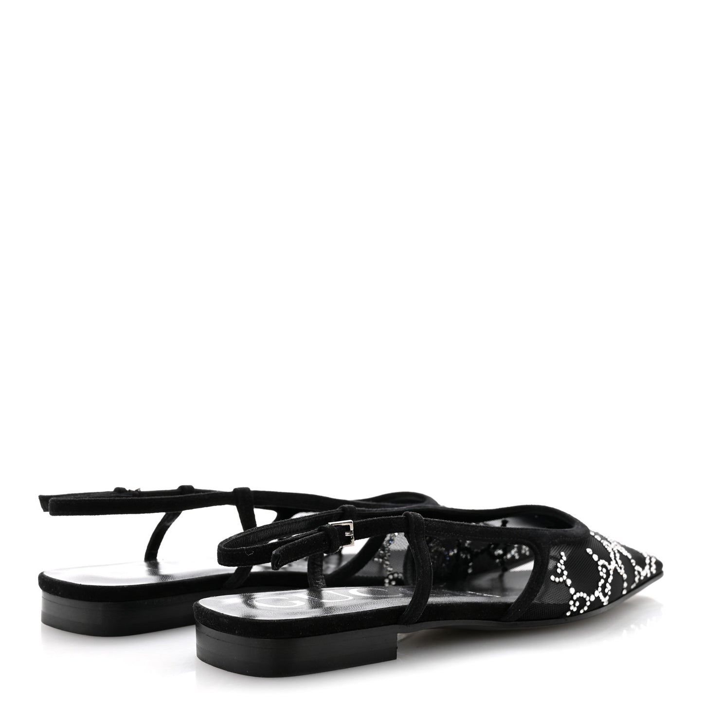 Tela Retino Kid Scamosciato Crystal GG Monogram Square Demi Ballet Flats 36.5 Black