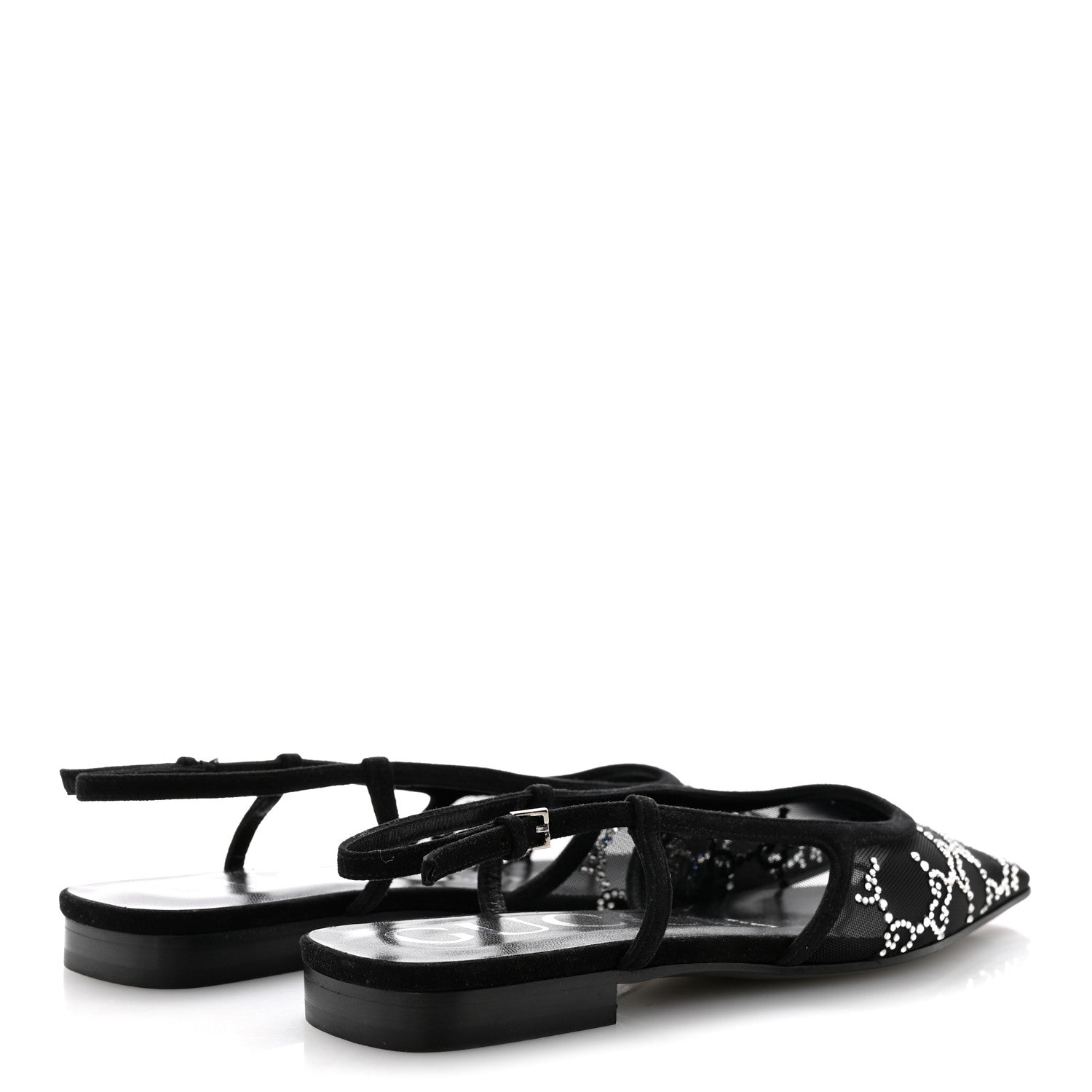 Gucci Tela Retino Kid Scamosciato Crystal GG Monogram Square Demi Ballet Flats 36.5 Black 5 of 9