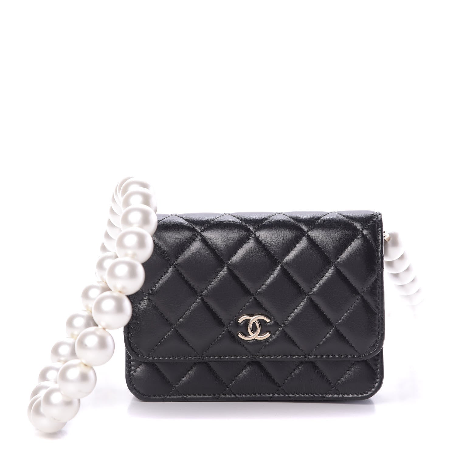 Chanel Calfskin Quilted Mini Maxi Pearls Wallet On Chain WOC Black 1 of 11
