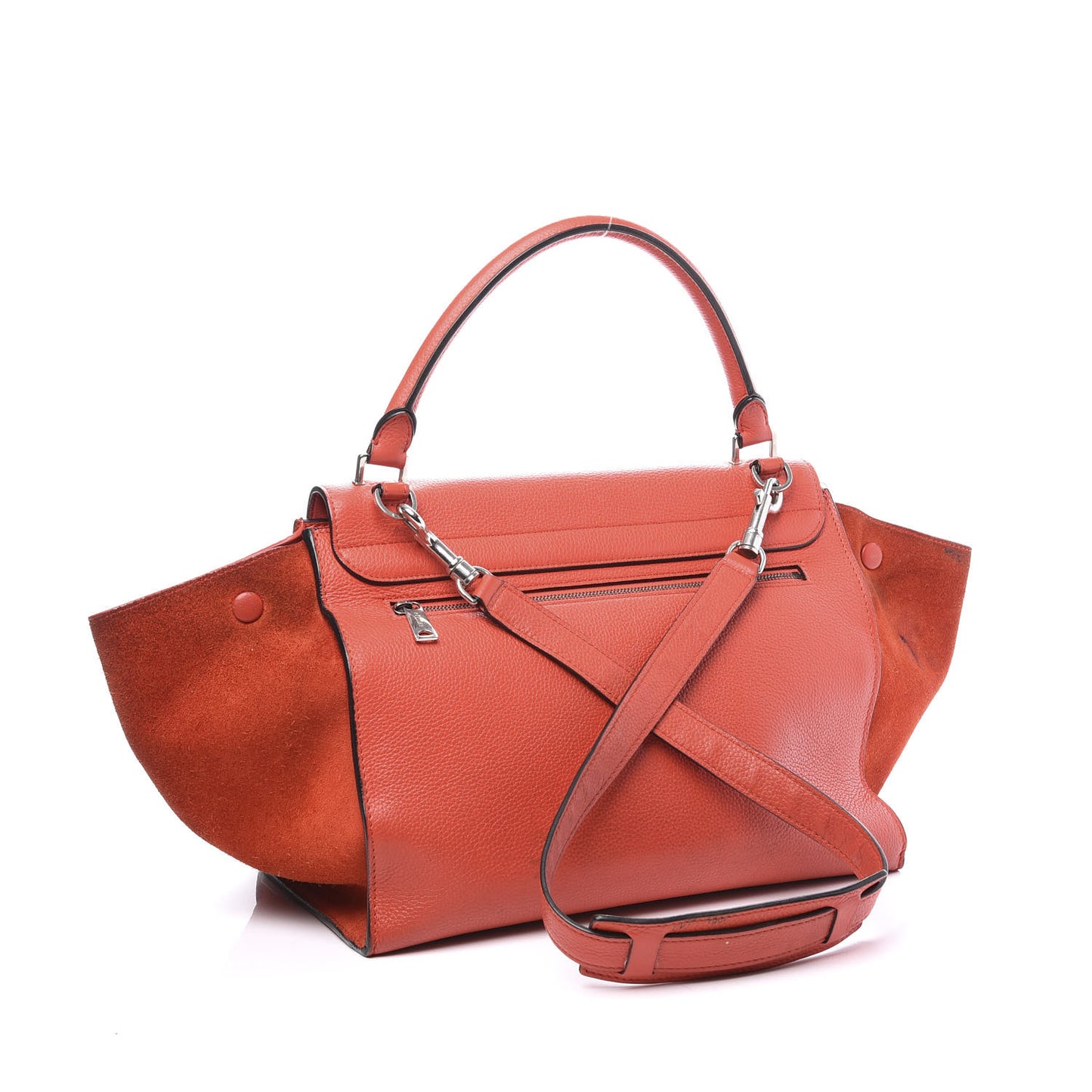 Drummed Calfskin Suede Medium Trapeze Vermillion