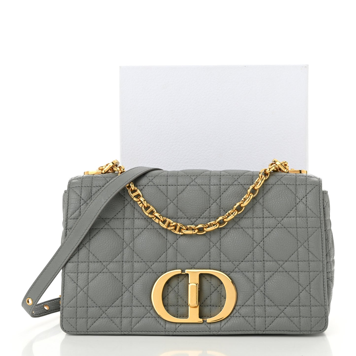 Calfskin Cannage Medium Caro Bag Ethereal Grey