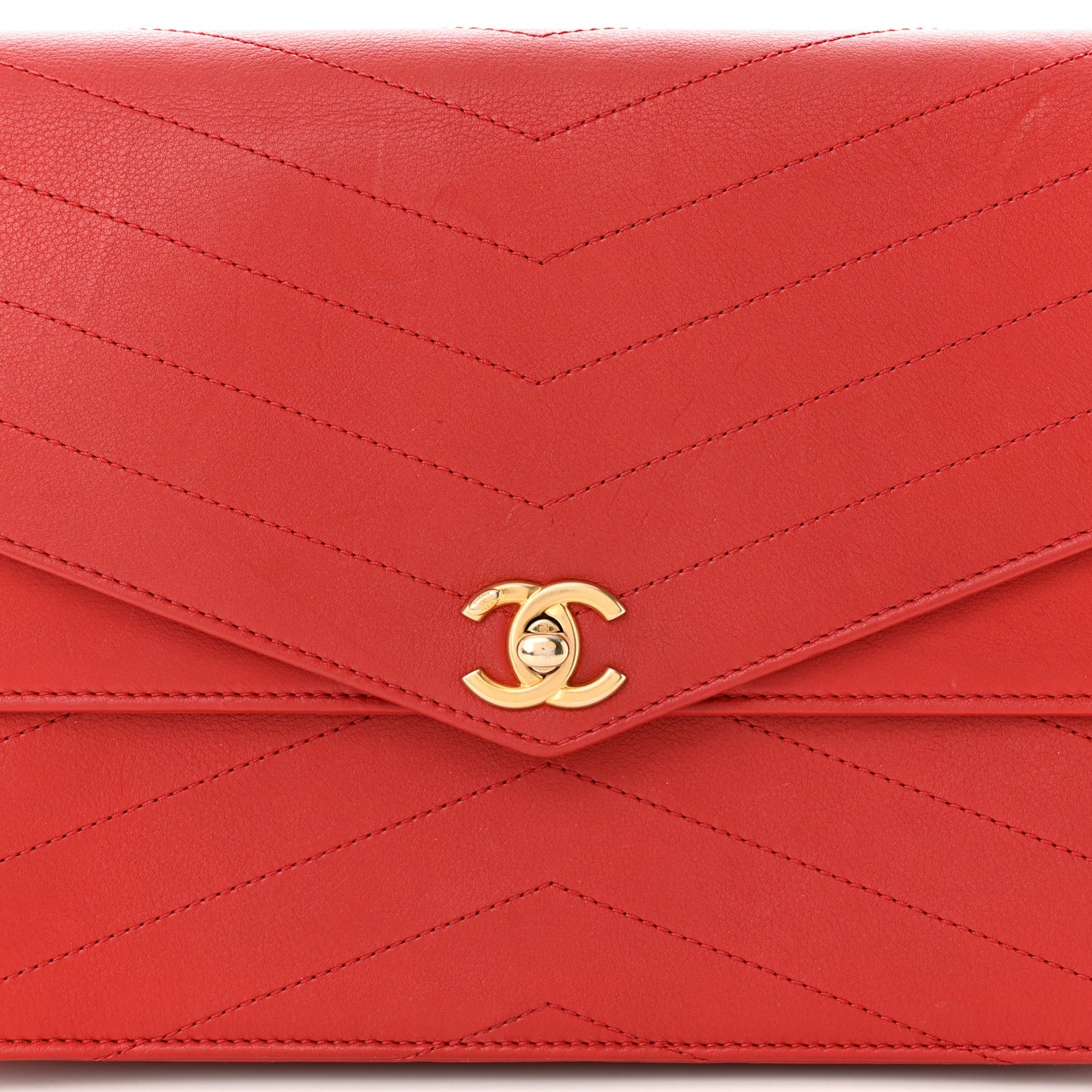 Calfskin Chevron Quilted Casual Trip Clutch Red