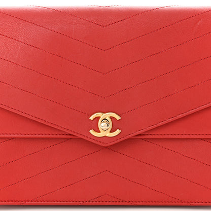 Chanel Calfskin Chevron Quilted Casual Trip Clutch Red 8 of 11