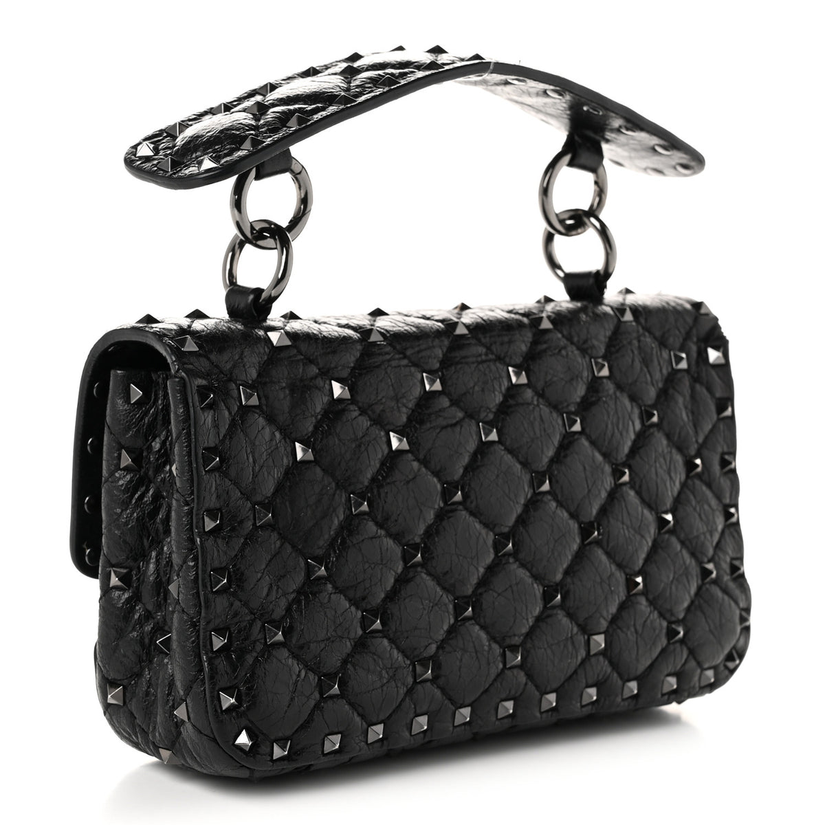 Craquele Nappa Small Rockstud Spike Shoulder Bag Black